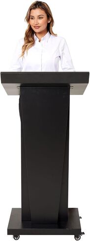 Podium Stand with 4 Locking Wheels, Lecterns & Podiums for Church School Office Conference Home, Heavy Duty Metal, Large Storage Area, Slant Desktop, 50.4" H, White in Kuwait