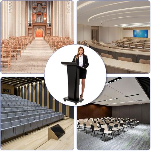 Podium Stand with 4 Locking Wheels, Lecterns & Podiums for Church School Office Conference Home, Heavy Duty Metal, Large Storage Area, Slant Desktop, 50.4" H, White in Kuwait