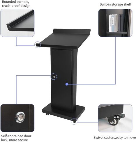 Podium Stand with 4 Locking Wheels, Lecterns & Podiums for Church School Office Conference Home, Heavy Duty Metal, Large Storage Area, Slant Desktop, 50.4" H, White in Kuwait