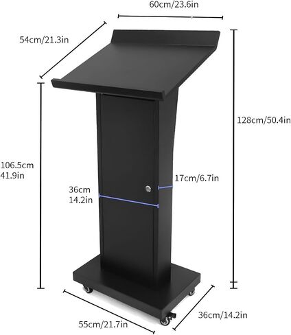 Podium Stand with 4 Locking Wheels, Lecterns & Podiums for Church School Office Conference Home, Heavy Duty Metal, Large Storage Area, Slant Desktop, 50.4" H, White in Kuwait