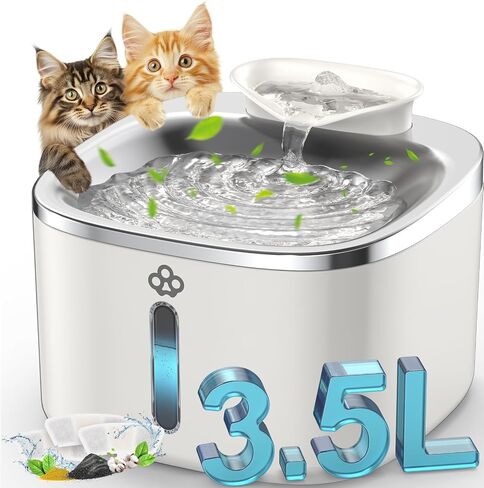 oneisall Stainless Steel Cat Water Fountain, 3.5L/118fl oz Automatic Pet Drinking Fountains for Cats Indoor, Quiet Running Cat Waterer Fountains in Saudi Arabia