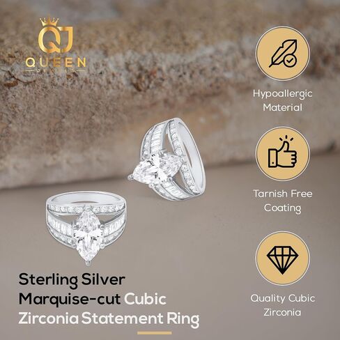 Rings for Women Sterling Silver Cubic Zirconia Ring | Engagement Ring, Wedding Rings for Women | 14k Gold Rings & Wedding Bands for Women | 925 Sterling Silver Moissanite Rings for Women in Saudi Arabia