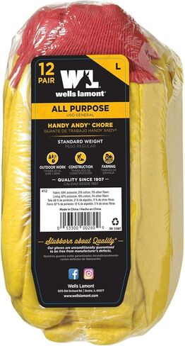 Wells Lamont Polyester and Cotton Chore Gloves, Standard Weight, One Size, 3 Pack (300F) Gold in Kuwait