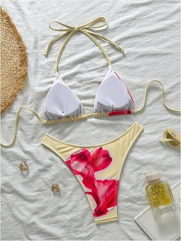 Soly Hux Floral Print Bikini مجموعات للنساء مثلث مثلث نوبة السباحة بدلة السباحة قطعتين in Saudi Arabia