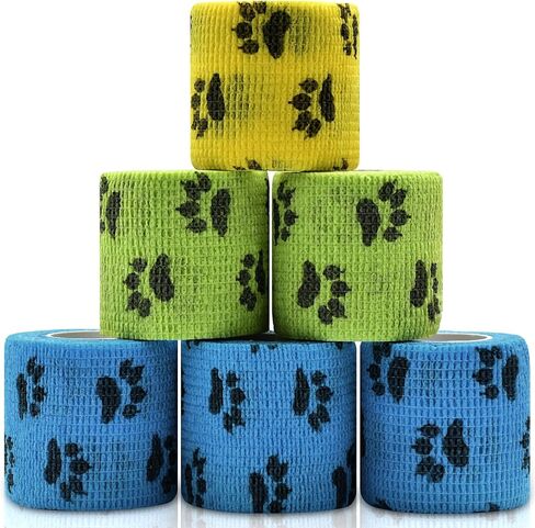 6 Roll 2 Inch x 5 Yards Paw Print Pet Vet Wrap for Dogs Cats, Cohesive Bandages in Bulk, Colorful Non-Woven Self Adhesive Bandages Wrap Roll for Pet Animals Wound Care, Ankle Sprains and Swelling in Saudi Arabia
