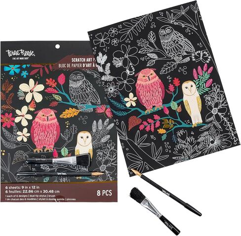 Scratch Art Kit - Mythical Animals - 6 Designs, Metallic Guided Art, Dual-Tip Stylus & Brush, Easy-to-Frame 9x12 Pages, Adult Craft Kit in Kuwait