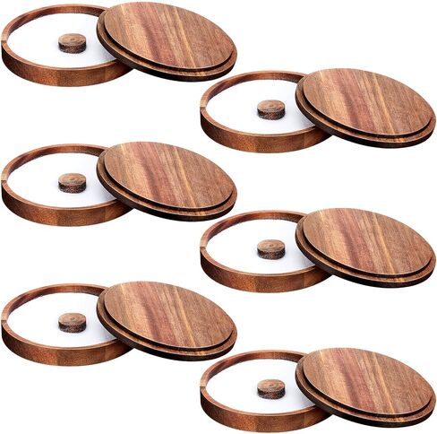 4 Pcs Acacia Wood Margarita Salt Rimmer Set Glass Rimmer with Lid Home Bar Accessories Rimming Salt Rimmer Plate for Sugar Drinks Cocktails Bartender Tool Kit Party Restaurant, 5.9" Diameter in Kuwait