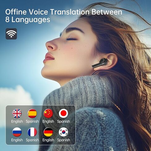 AI Language Translator Earbuds,144 Languages Bluetooth Translator Device and Accents 8 Offline Language Translation, Two-Way Translator Earphones for Language Learning/Travel/Business in Saudi Arabia