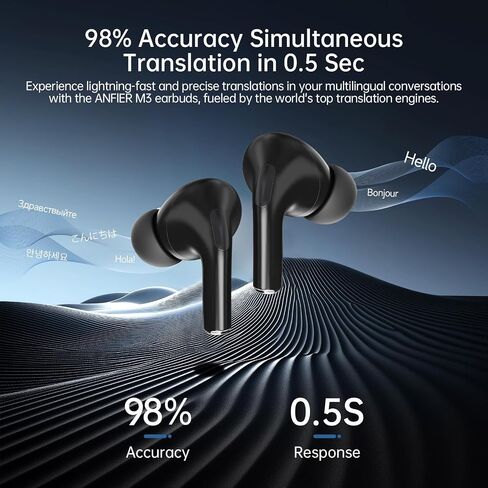 AI Language Translator Earbuds,144 Languages Bluetooth Translator Device and Accents 8 Offline Language Translation, Two-Way Translator Earphones for Language Learning/Travel/Business in Saudi Arabia