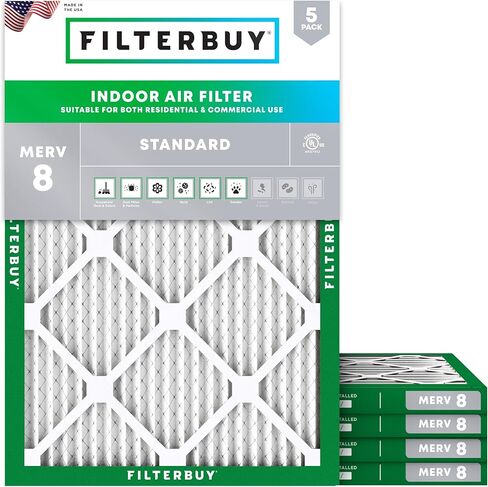 مرشح الهواء Filterbuy 16x16x1 MERV 8 Dust Defense (5 عبوات)، استبدال مرشحات هواء فرن HVAC AC المطوية (الحجم الفعلي: 15.75 × 15.75 × 0.75 بوصة) in Kuwait