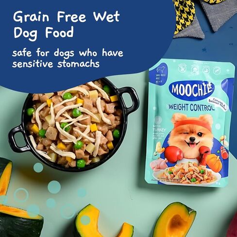 MOOCHIE Grain Free Wet Dog Food for Small Breed - Boost Immune - Duck with Cranberry, Goji Berry and Green Apple - No Added Preservatives or Artificial Flavoring - 3 oz x 12 Pouches in Kuwait