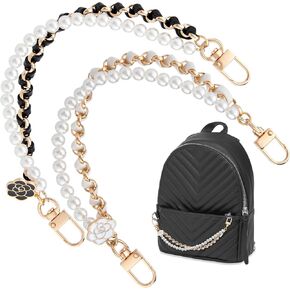 Isslly 1PCS Pearl Purse Extender Chain, Silver Bag Charm Handle, 10 mm Pearl Short Straps Replacement Decoration for Crossbody Bags, Handbags, Accessories for Bags with Metal Buckles in Kuwait