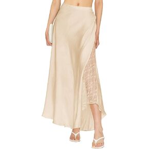 Womens Satin Skirts for Women Elegant A-line Cocktail Long Skirt High Waist Side Split Splicing Lace Midi Skirt in Kuwait