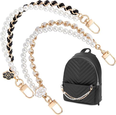 Isslly 1PCS Pearl Purse Extender Chain, Silver Bag Charm Handle, 10 mm Pearl Short Straps Replacement Decoration for Crossbody Bags, Handbags, Accessories for Bags with Metal Buckles in Kuwait