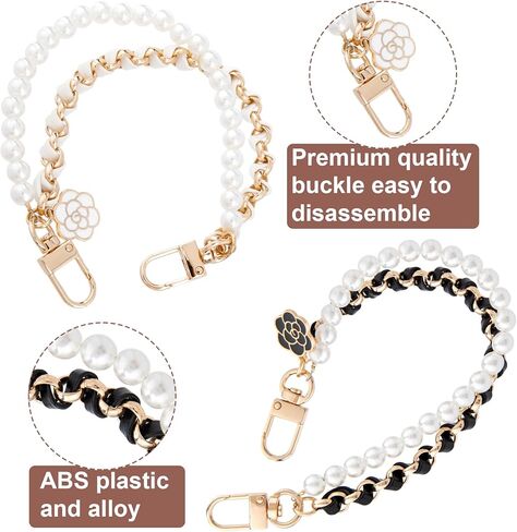 Isslly 1PCS Pearl Purse Extender Chain, Silver Bag Charm Handle, 10 mm Pearl Short Straps Replacement Decoration for Crossbody Bags, Handbags, Accessories for Bags with Metal Buckles in Kuwait