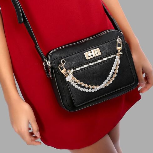 Isslly 1PCS Pearl Purse Extender Chain, Silver Bag Charm Handle, 10 mm Pearl Short Straps Replacement Decoration for Crossbody Bags, Handbags, Accessories for Bags with Metal Buckles in Kuwait