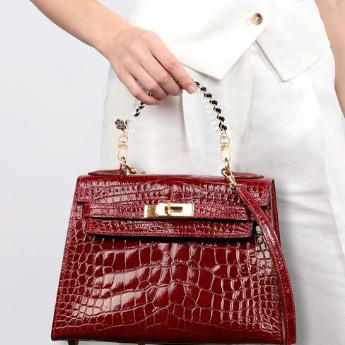 Isslly 1PCS Pearl Purse Extender Chain, Silver Bag Charm Handle, 10 mm Pearl Short Straps Replacement Decoration for Crossbody Bags, Handbags, Accessories for Bags with Metal Buckles in Kuwait