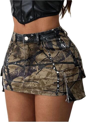 WDIRARA Women's Y2k Camo Print Mini Cargo Skirt Low Rise Bodycon Skirts with Flap Pockets in Saudi Arabia