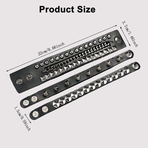 3 PCS Punk Rock Studded Bracelet Set ، أساور صخرية من الجلد الصخري الشرير ، سلسلة معصم خمر Retro FinTage لـ Man Woman ، سوار الكفة القوطية ، سوار معصم Emo ، إكسسوارات Emo للملابس الروكية in Saudi Arabia