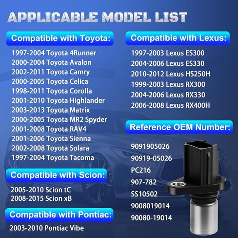 90919-05026 Engine Camshaft Position Sensor Fits for 1997-2011 Toyota Camry Corolla 4Runner Highlander RAV4 Sienna Tacoma Matrix & Lexus ES300 ES330 RX300 RX330 & Scion tC xB & Pontiac Vibe 9091905026 in Saudi Arabia