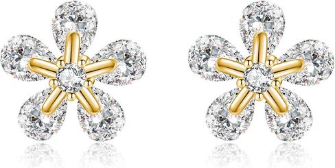 Reffeer Solid 925 Sterling Silver CZ Flower Earling Stud for Women Teen Girls Dainty Flower Stud arocks hypoallergenic in Saudi Arabia