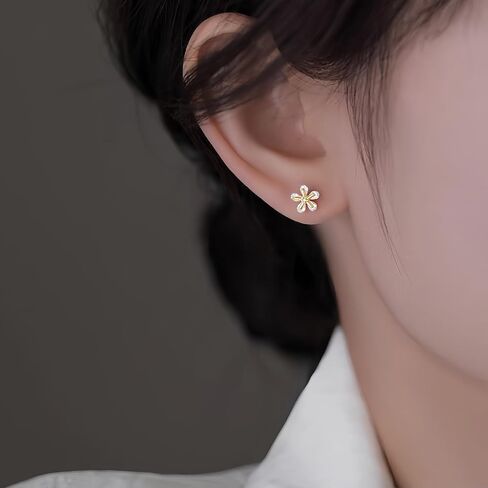 Reffeer Solid 925 Sterling Silver CZ Flower Earling Stud for Women Teen Girls Dainty Flower Stud arocks hypoallergenic in Saudi Arabia