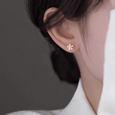Reffeer Solid 925 Sterling Silver CZ Flower Earling Stud for Women Teen Girls Dainty Flower Stud arocks hypoallergenic in Saudi Arabia