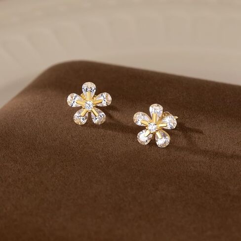 Reffeer Solid 925 Sterling Silver CZ Flower Earling Stud for Women Teen Girls Dainty Flower Stud arocks hypoallergenic in Saudi Arabia