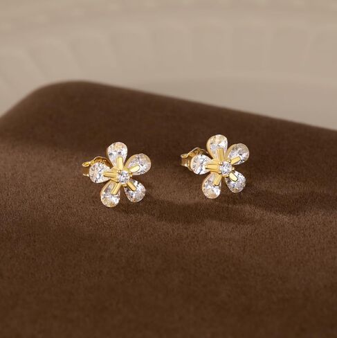 Reffeer Solid 925 Sterling Silver CZ Flower Earling Stud for Women Teen Girls Dainty Flower Stud arocks hypoallergenic in Saudi Arabia