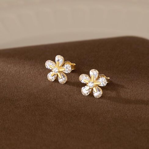 Reffeer Solid 925 Sterling Silver CZ Flower Earling Stud for Women Teen Girls Dainty Flower Stud arocks hypoallergenic in Saudi Arabia