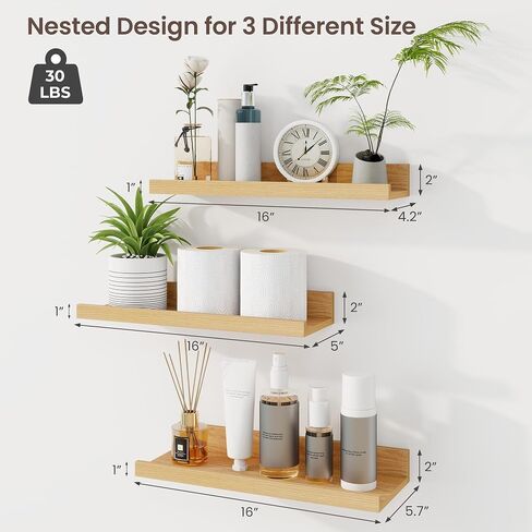 Axeman 30 Inch Floating Shelves | White Picture Ledge Shelf Set of 3 | Rustic Wood Wall Shelves with Lip | 30" White Picture Shelf for Wall with Ledge | Photo Shelves in Saudi Arabia