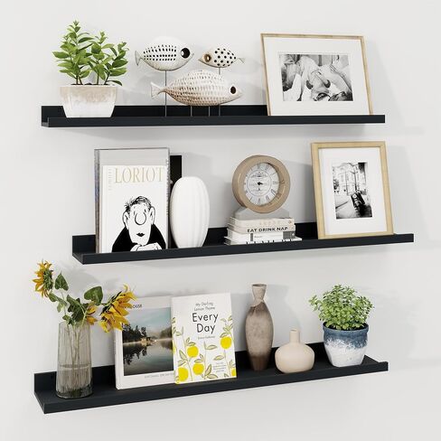 Axeman 30 Inch Floating Shelves | White Picture Ledge Shelf Set of 3 | Rustic Wood Wall Shelves with Lip | 30" White Picture Shelf for Wall with Ledge | Photo Shelves in Saudi Arabia