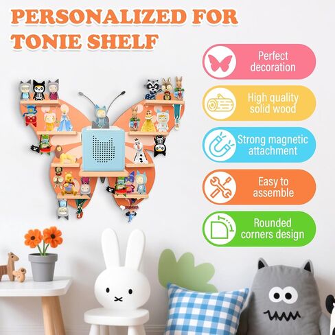 Butterfly for Tonies Box Organizer Tonie Storage Shelf Wall مركبة ، أرفف عائمة مغناطيسية لـ Toniebox ، أحرف Tonies ، مجموعة عرض 30 ~ 40 حرفًا in Kuwait