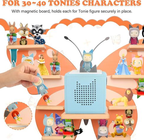 Butterfly for Tonies Box Organizer Tonie Storage Shelf Wall مركبة ، أرفف عائمة مغناطيسية لـ Toniebox ، أحرف Tonies ، مجموعة عرض 30 ~ 40 حرفًا in Kuwait
