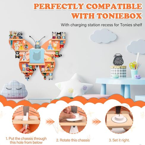 Butterfly for Tonies Box Organizer Tonie Storage Shelf Wall مركبة ، أرفف عائمة مغناطيسية لـ Toniebox ، أحرف Tonies ، مجموعة عرض 30 ~ 40 حرفًا in Kuwait