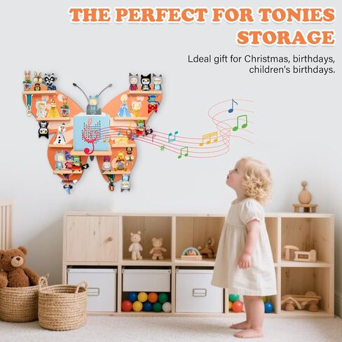 Butterfly for Tonies Box Organizer Tonie Storage Shelf Wall مركبة ، أرفف عائمة مغناطيسية لـ Toniebox ، أحرف Tonies ، مجموعة عرض 30 ~ 40 حرفًا in Kuwait