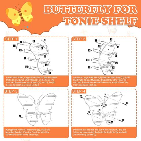 Butterfly for Tonies Box Organizer Tonie Storage Shelf Wall مركبة ، أرفف عائمة مغناطيسية لـ Toniebox ، أحرف Tonies ، مجموعة عرض 30 ~ 40 حرفًا in Kuwait