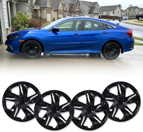 16" Hubcaps for 2016-2025 Honda Civic Sedan Steel Wheels - Set of 4, Snap-on Design, Silver&Black Lacquer Wheel Rim Covers, ABS&PC Material, 16-Inch Silver&Black Lacquer 4-Pack in Saudi Arabia