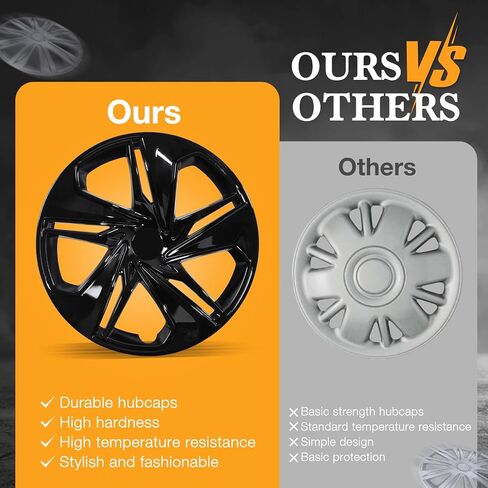 16" Hubcaps for 2016-2025 Honda Civic Sedan Steel Wheels - Set of 4, Snap-on Design, Silver&Black Lacquer Wheel Rim Covers, ABS&PC Material, 16-Inch Silver&Black Lacquer 4-Pack in Saudi Arabia