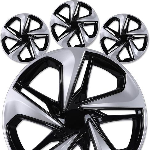 16" Hubcaps for 2016-2025 Honda Civic Sedan Steel Wheels - Set of 4, Snap-on Design, Silver&Black Lacquer Wheel Rim Covers, ABS&PC Material, 16-Inch Silver&Black Lacquer 4-Pack in Saudi Arabia