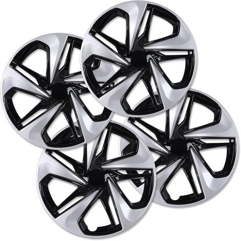 16" Hubcaps for 2016-2025 Honda Civic Sedan Steel Wheels - Set of 4, Snap-on Design, Silver&Black Lacquer Wheel Rim Covers, ABS&PC Material, 16-Inch Silver&Black Lacquer 4-Pack in Saudi Arabia
