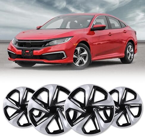 16" Hubcaps for 2016-2025 Honda Civic Sedan Steel Wheels - Set of 4, Snap-on Design, Silver&Black Lacquer Wheel Rim Covers, ABS&PC Material, 16-Inch Silver&Black Lacquer 4-Pack in Saudi Arabia