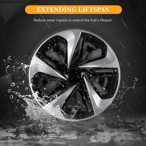 16" Hubcaps for 2016-2025 Honda Civic Sedan Steel Wheels - Set of 4, Snap-on Design, Silver&Black Lacquer Wheel Rim Covers, ABS&PC Material, 16-Inch Silver&Black Lacquer 4-Pack in Saudi Arabia