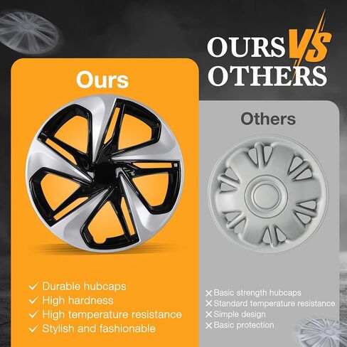 16" Hubcaps for 2016-2025 Honda Civic Sedan Steel Wheels - Set of 4, Snap-on Design, Silver&Black Lacquer Wheel Rim Covers, ABS&PC Material, 16-Inch Silver&Black Lacquer 4-Pack in Saudi Arabia