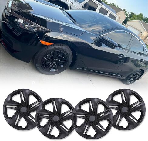 16" Hubcaps for 2016-2025 Honda Civic Sedan Steel Wheels - Set of 4, Snap-on Design, Silver&Black Lacquer Wheel Rim Covers, ABS&PC Material, 16-Inch Silver&Black Lacquer 4-Pack in Saudi Arabia