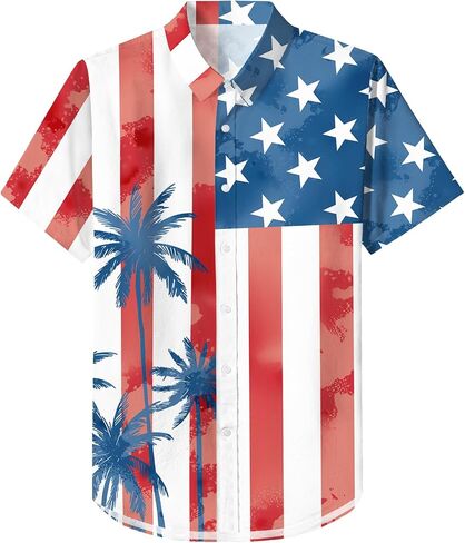 TMSD Men’s July 4th Independence Day Hawaiian Shirt Button Down Tropical Short Sleeve Summer Beach Shirt in Kuwait