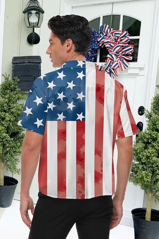 TMSD Men’s July 4th Independence Day Hawaiian Shirt Button Down Tropical Short Sleeve Summer Beach Shirt in Kuwait