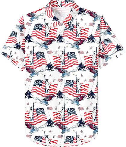 TMSD Men’s July 4th Independence Day Hawaiian Shirt Button Down Tropical Short Sleeve Summer Beach Shirt in Kuwait