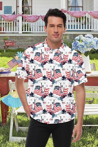 TMSD Men’s July 4th Independence Day Hawaiian Shirt Button Down Tropical Short Sleeve Summer Beach Shirt in Kuwait