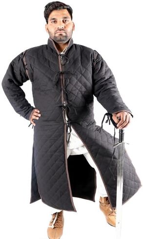 THE MEDIEVALS Medieval Thick Padded Full Length Sleeves Gambeson Coat Aketon Jacket Armor, Cotton Fabric in Kuwait